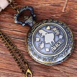 Gold Alice in Wonderland Pocket Watch Cosplay Steampunk Christmas Birthday Gift